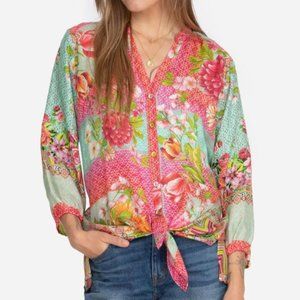 Johnny Was Silk Pink Blouse XL